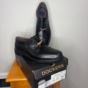 New Men's Dockers 90-2214 GORDAN Black Cap Toe LaceUp Oxford Shoes sz 12.0 WIDE